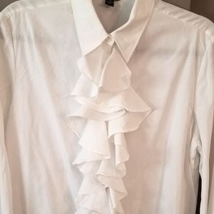 Ralph Lauren White Cotton Blouse with Ruffled lapel